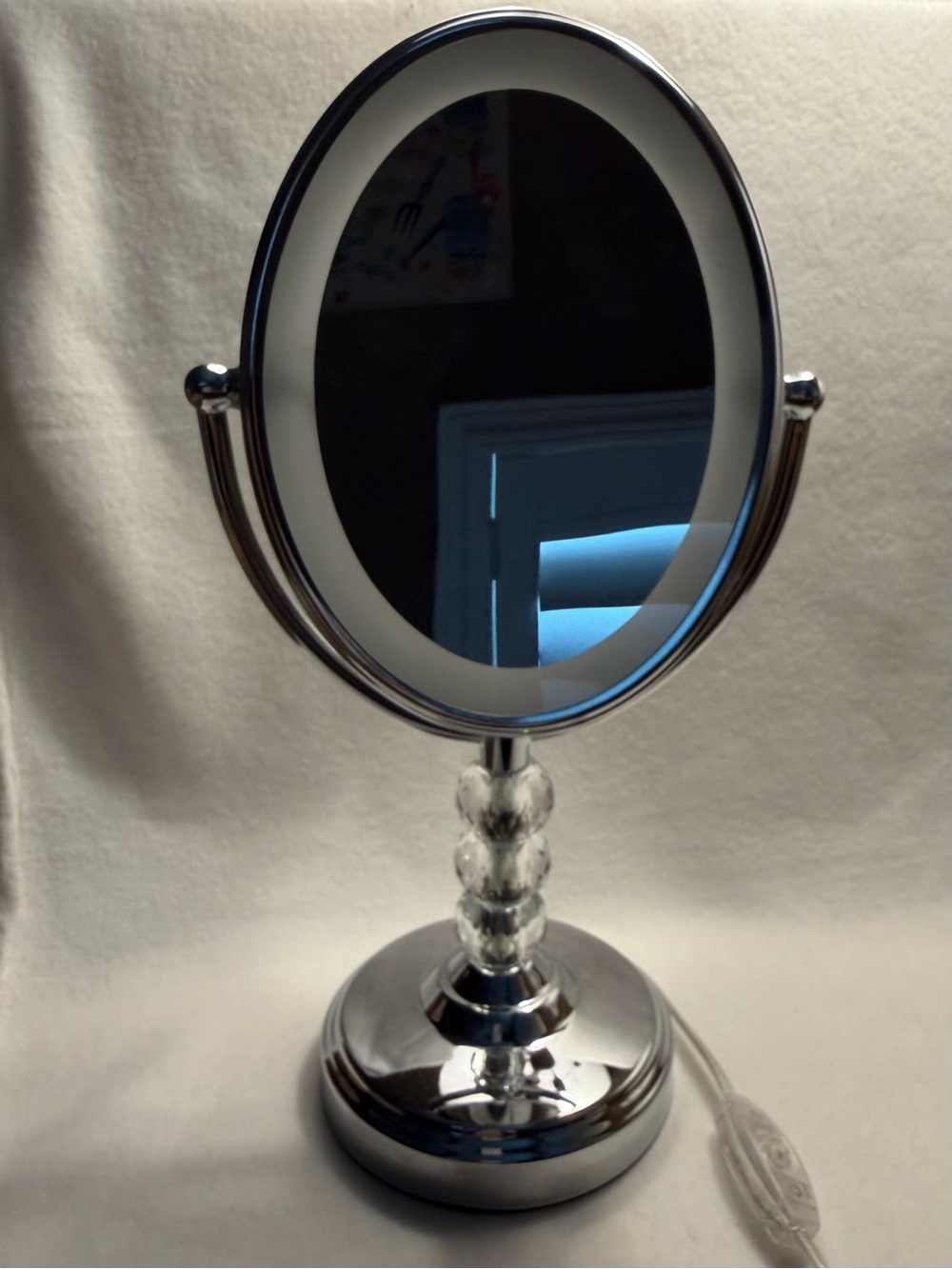 Conair Oval Lighted Vanity Mirror in Silver with Clear Crystal Accents